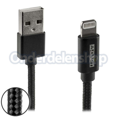 A-DAPT Data en laadkabel Apple Lightning MFI Nylon 1m zwart A-DAPT Data en laadkabel Apple Lightning MFI Nylon 1m zwart