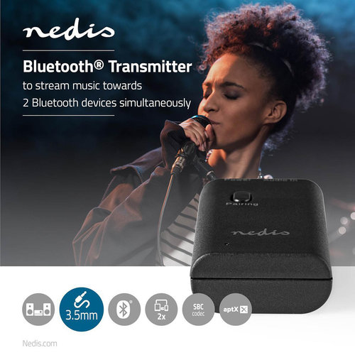 nedis Draadloze audiozender / Bluetooth(Rights reserved) / Maximaal 2 hoofdtelefoons / Zwart