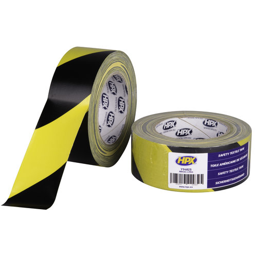 HPX Veiligheids textiel tape geel / zwart 48mm X 25m afzet tape