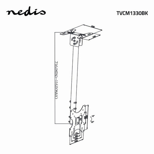 nedis Draai- en Kantelbare TV-Plafondbeugel / 26 - 42" / Max. 20 kg / Verstelbare Hoogte