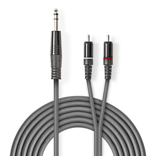 nedis Stereo audiokabel / 6,35 mm male - 2x RCA male / 3,0 m / Grijs