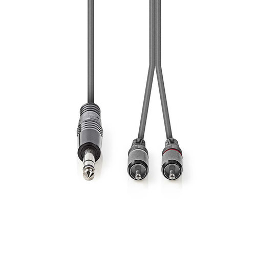 nedis Stereo audiokabel / 6,35 mm male - 2x RCA male / 3,0 m / Grijs