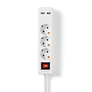 nedis Stekkerdoos 3-Wegs  2x USB | 1,5 m | Aan/Uit