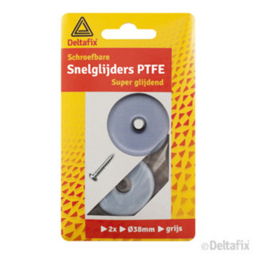 Deltafix snelglijders PTFE + schroef  38 mm grijs  2 stuks