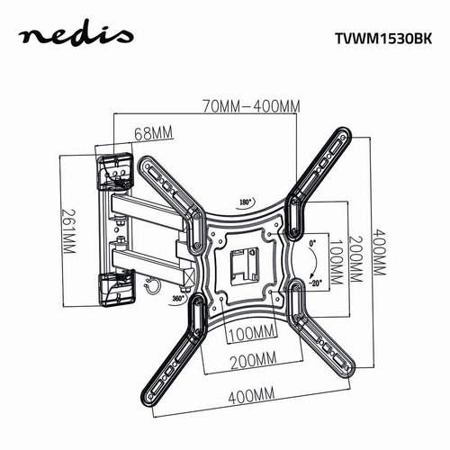 nedis Full-Motion TV-muurbeugel / 23 - 55" / Max. 30 kg / 3 scharnierpunten