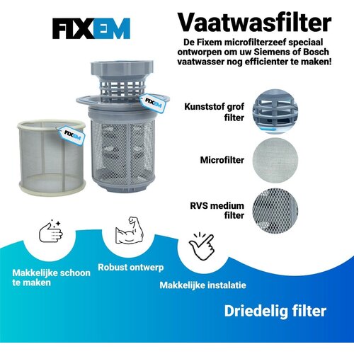 Fixem Fixem - Filter microfilter zeef vaatwasser vaatwasmachine - geschikt voor Bosch Siemens - 00427903 - 10002494