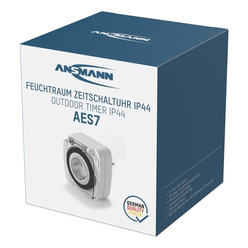ANSMANN AES7 Tijdschakelaar IP44 voor Buiten - Mechanisch 24-uurs - 3680W - 48 Schakelmomenten - 15 min Interval - 3-Pins Stekker - Voor Vochtige Ruimtes