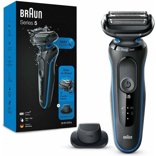 Braun Braun Series 5 50-B1200s Elektrisch Scheerapparaat Blauw met 3 Flexibele Mesjes en EasyClean Systeem Geschikt voor Nat en Droog Scheren