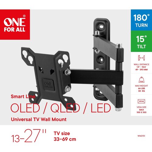 WM2151 Muurbeugel 13-27 Inch Draaibaar en Kantelbaar 180° VESA 75x75 100x100 Tot 30kg