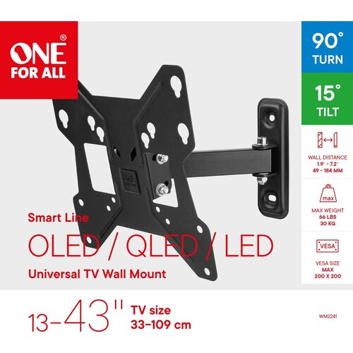 WM2241 Muurbeugel Draaibaar en Kantelbaar 13-40 inch Geschikt voor TV Schermen VESA 75x75 tot 200x200 Max 30 kg