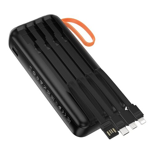 Hoco J151A Powerbank 20.000mAh Zwart met Geïntegreerde Kabels en Zaklamp