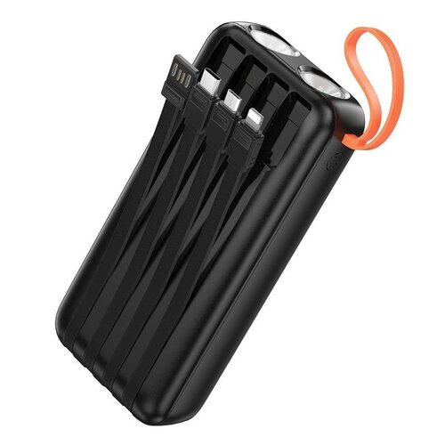 Hoco J151A Powerbank 20.000mAh Zwart met Geïntegreerde Kabels en Zaklamp