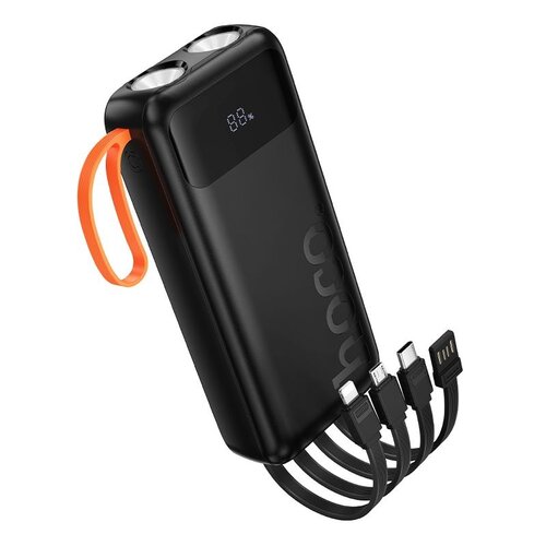 Hoco J151A Powerbank 20.000mAh Zwart met Geïntegreerde Kabels en Zaklamp