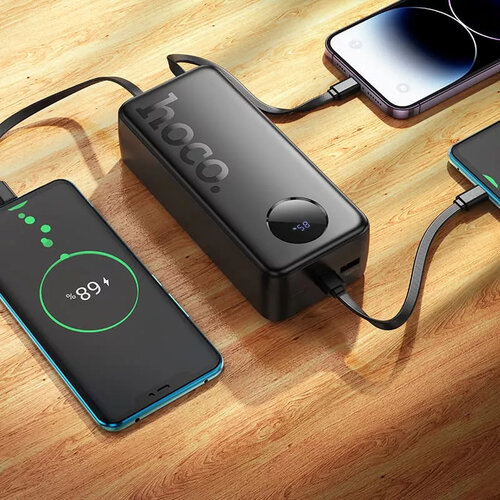 Hoco Hoco J132 Supercharge Powerbank met 3 geïntegreerde kabels - Zwart - 30.000mAh