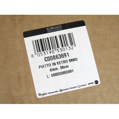 Whirlpool Glasplaat Draaiplateau Magnetron 36 cm, Origineel Whirlpool, Geschikt voor Atag Bauknecht Ignis Ikea Küppersbusch KitchenAid Maytag Neutral Pelgrim Philips V Zug Whirlpool, C00863691, 488000863691, 481946678348, 482000097472, C00514515, 514515, C00314839,