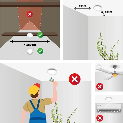 Alecto SA61 3X Draadloze Koppelbare Rookmelder, 3 Pack, Wit