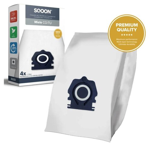 SQOON SQOON Stofzuigerzakken geschikt voor Miele Guard-serie CO en TU, 4 stuks + uitblaasfilter, vervanger voor 12557080 12557060 12694900 12694890