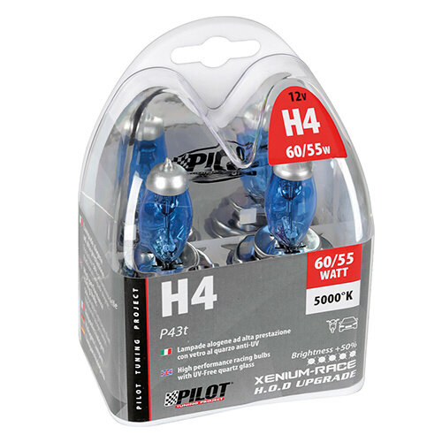 Pilot Xenium Race H4 Halogeen Lamp 12V 60/55W, P43t, 5000K, 2 Stuks Autolamp Koplamp
