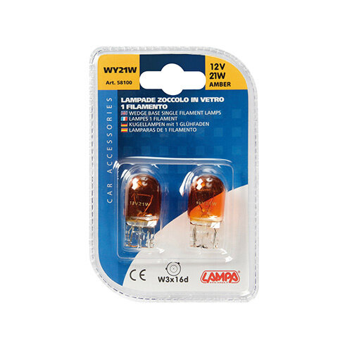 Lampa Lampa WY21W Wedge Base Lamp 12V 21W, W3x16d, Amber, 2 Stuks Autolamp