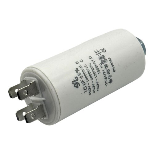 Merkloos Condensator - Aanloop - 15 uF (Max. 450V, Aarde)