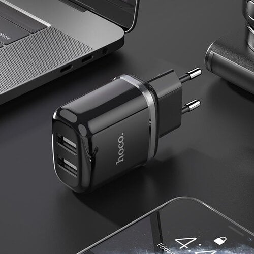 Hoco Hoco N4 dual USB oplader 2.4A zwart, wandlader 2 poorten 5V, snellader USB EU plug Hoco Hoco N4 dual USB oplader 2.4A zwart, wandlader 2 poorten 5V, snellader USB EU plug