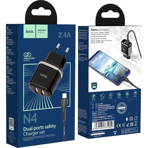 Hoco Hoco USB-C oplader set 2A zwart, wandlader met kabel 1 meter USB-C, EU plug Hoco Hoco USB-C oplader set 2A zwart, wandlader met kabel 1 meter USB-C, EU plug