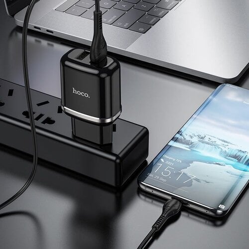 Hoco Hoco USB-C oplader set 2A zwart, wandlader met kabel 1 meter USB-C, EU plug Hoco Hoco USB-C oplader set 2A zwart, wandlader met kabel 1 meter USB-C, EU plug