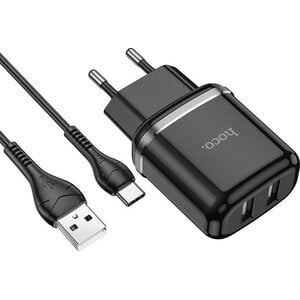 Hoco Hoco USB-C oplader set 2A zwart, wandlader met kabel 1 meter USB-C, EU plug
