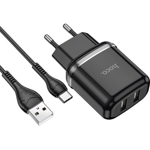 Hoco Hoco USB-C oplader set 2A zwart, wandlader met kabel 1 meter USB-C, EU plug Hoco Hoco USB-C oplader set 2A zwart, wandlader met kabel 1 meter USB-C, EU plug