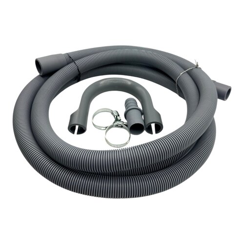 Fixem Fixem afvoerslang 2,5m wasmachine vaatwasser, geschikt voor 19mm 21mm aansluitingen - verlengslang afvoer slang met bocht en klemmen en verleng adapter - Geschikt voor alle merken