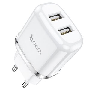 Hoco Hoco N4 USB oplader 2 poorten 2.4A wit - dual charger EU stekker snellader telefoon tablet