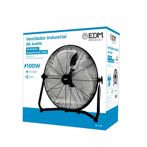 EDM EDM industriële vloerventilator 45 cm 100W zwart, ventilator 3 standen 5340 m3 - krachtige vloer ventilator metaal verstelbaar