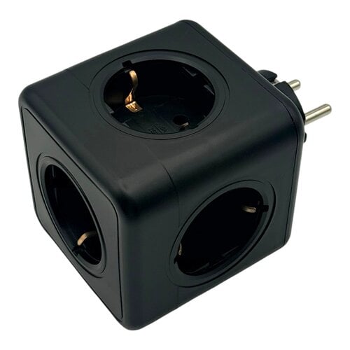 FBRIGHT FBright stekkerdoos 5-voudig zwart 16A, 5 stopcontacten Schuko 3680W - stekker verdeler splitter verlengdoos