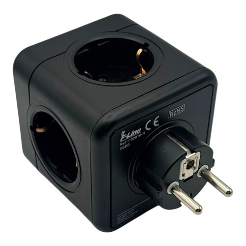 FBRIGHT FBright stekkerdoos 5-voudig zwart 16A, 5 stopcontacten Schuko 3680W - stekker verdeler splitter verlengdoos