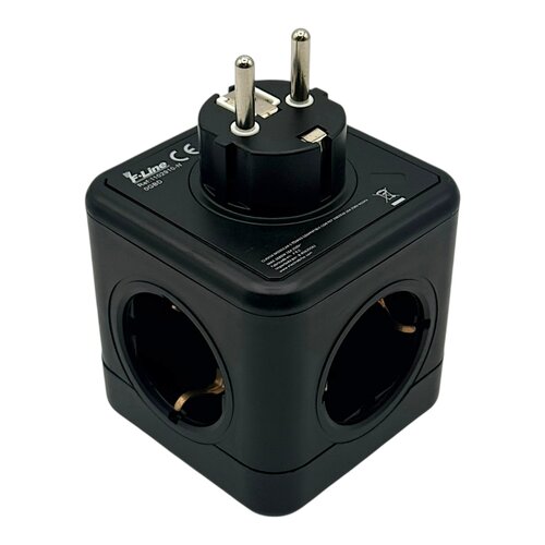 FBRIGHT FBright stekkerdoos 5-voudig zwart 16A, 5 stopcontacten Schuko 3680W - stekker verdeler splitter verlengdoos