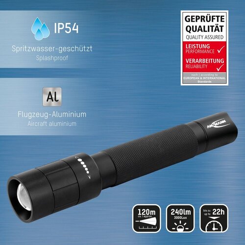 Ansmann ANSMANN LED zaklamp M200F 5W 240 lumen, tactische zaklamp AA - zoom focus stroboscoop IP54