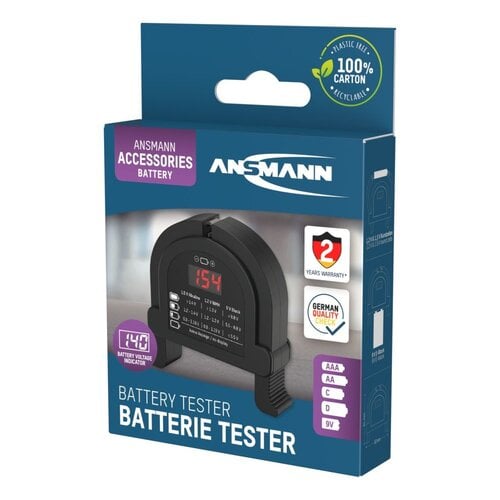 Ansmann Batterijtester universeel AAA AA C D 9V, digitale batterij test meter zonder batterij - batterij check tester compact zwart