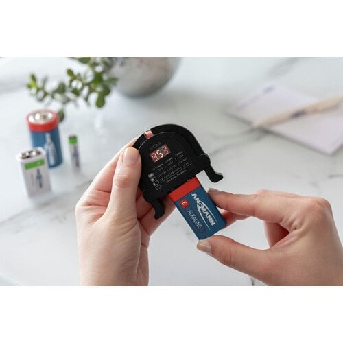 Ansmann Batterijtester universeel AAA AA C D 9V, digitale batterij test meter zonder batterij - batterij check tester compact zwart