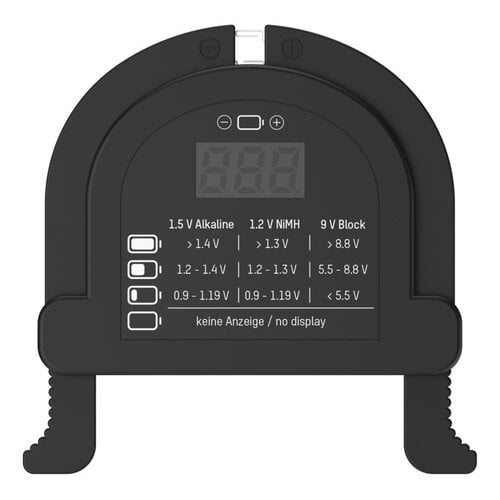 Ansmann Batterijtester universeel AAA AA C D 9V, digitale batterij test meter zonder batterij - batterij check tester compact zwart