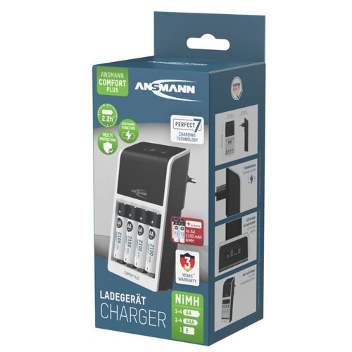 Ansmann Ansmann Comfort Plus batterijlader AA AAA 9V, snellader met 4x AA 2100mAh - NiMH oplader PERFECT 7 technologie