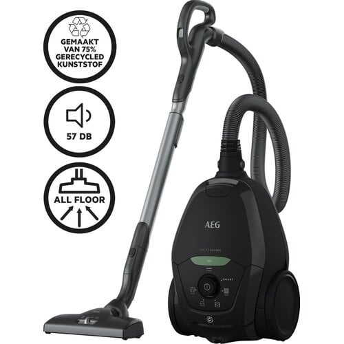 AEG AEG VX82-1-ECO stofzuiger met zak zwart, stil 57dB SmartMode Hepa13 - parketborstel krachtige stille stofzuiger