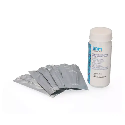 EDM Teststrips zwembad spa 3 in 1, chloor pH alkaliteit 50 stuks - water test strips zwembad spa tester