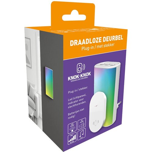 VB Extend Draadloze deurbelset plug-in ontvanger met LED, kinetische drukker wit - 32 melodieën 85dB IP65 deurbel