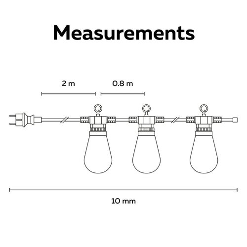 Calex Calex lichtsnoer 10 meter warm wit, buitenverlichting IP44 - tuinverlichting prikkabel met 10 lampen