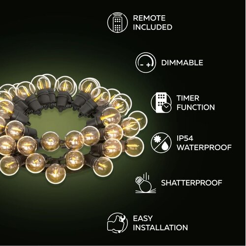 Calex Calex festoon lichtsnoer 30 meter 50 LED lampen IP54 - dimbare tuinverlichting lichtslinger buiten Calex Calex festoon lichtsnoer 30 meter 50 LED lampen IP54 - dimbare tuinverlichting lichtslinger buiten