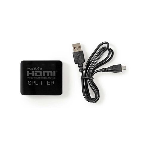 nedis Impac HDMI splitter 1 naar 2, geschikt voor 2 schermen 4K 30Hz - HDMI verdeler 1 in 2 uit met USB voeding