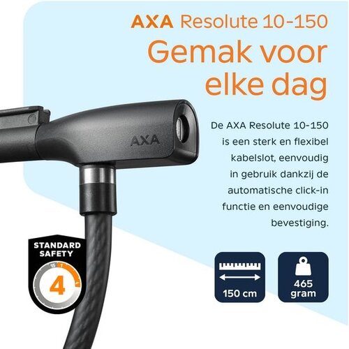 Axa AXA Resolute 10-150 kabelslot 150 cm 10 mm matzwart - Inclusief framehouder en 2 sleutels Axa AXA Resolute 10-150 kabelslot 150 cm 10 mm matzwart - Inclusief framehouder en 2 sleutels