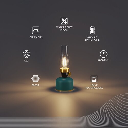 Calex Calex Lavinio Groen oplaadbare tafellamp LED 1800K - Dimbaar - IP54 - USB-C Calex Calex Lavinio Groen oplaadbare tafellamp LED 1800K - Dimbaar - IP54 - USB-C