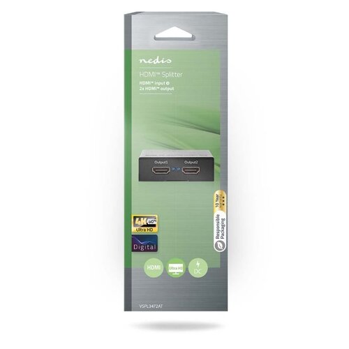 nedis Nedis HDMI™ splitter 2-poorts 4K 60Hz, 1 ingang naar 2 schermen - HDMI verdeler Ultra HD 18 Gbps HDCP 2.2 nedis Nedis HDMI™ splitter 2-poorts 4K 60Hz, 1 ingang naar 2 schermen - HDMI verdeler Ultra HD 18 Gbps HDCP 2.2