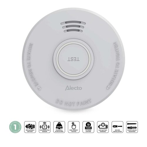 Alecto Alecto SD110 rookmelder incl. time-out knop - EN 14604 - Inclusief 9V batterij Alecto Alecto SD110 rookmelder incl. time-out knop - EN 14604 - Inclusief 9V batterij